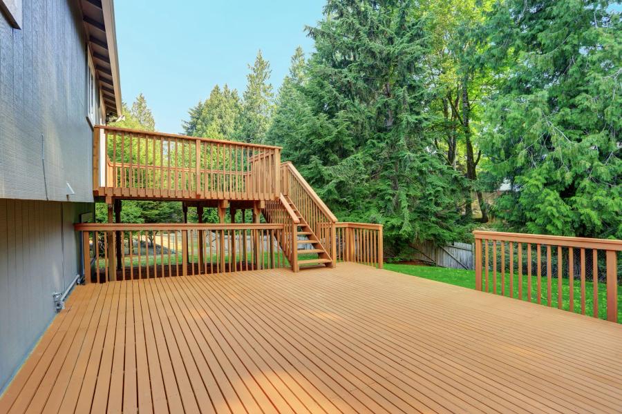 Portola Valley two-level cedar deck — finished view