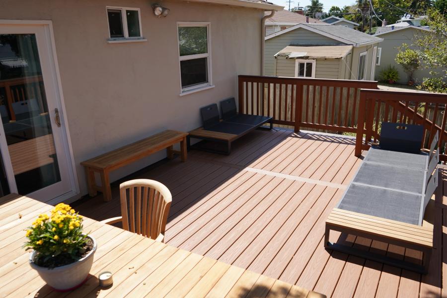 TREX deck — two-tone composite surface with lounge seating