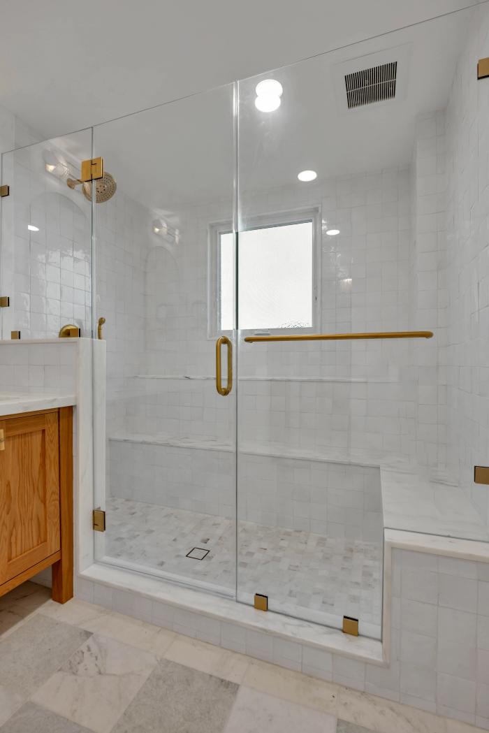 San Carlos master bathroom — marble shower