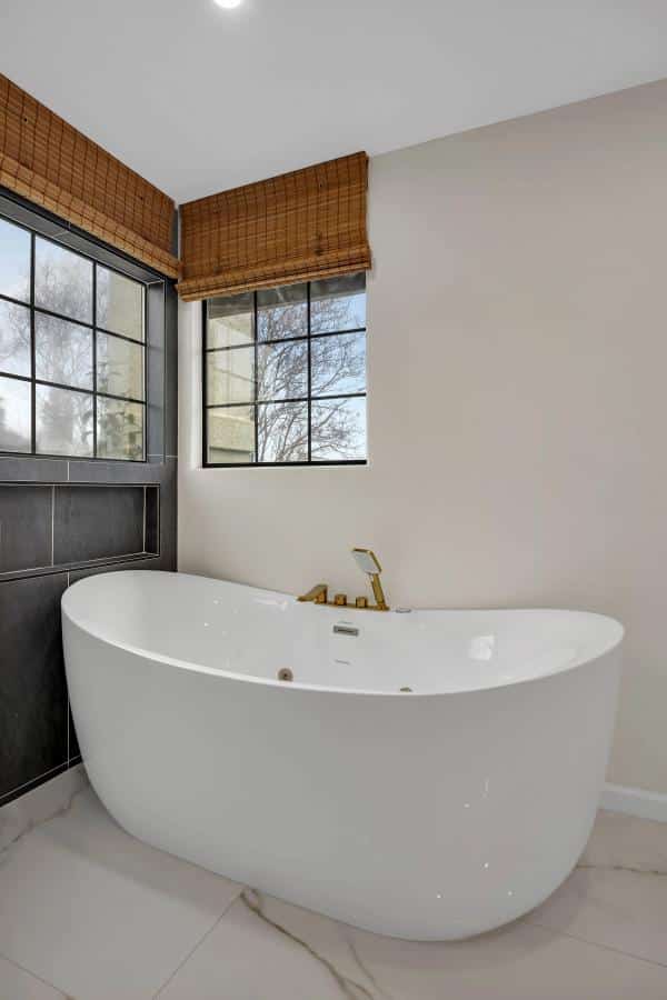 San Jose master bath — freestanding soaking tub with gold faucet