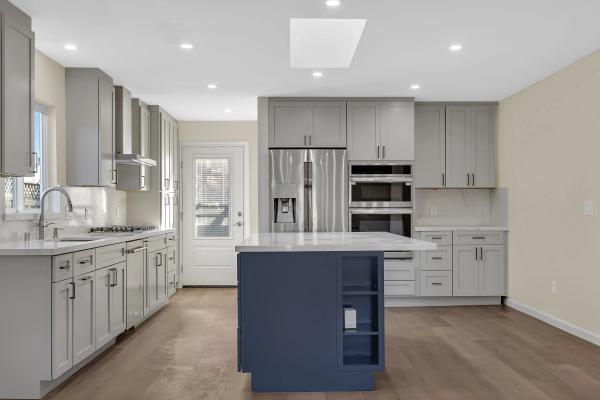 San Mateo kitchen — wide view with skylight