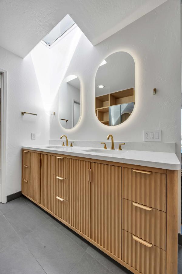 San Francisco master bathroom — skylit double vanity