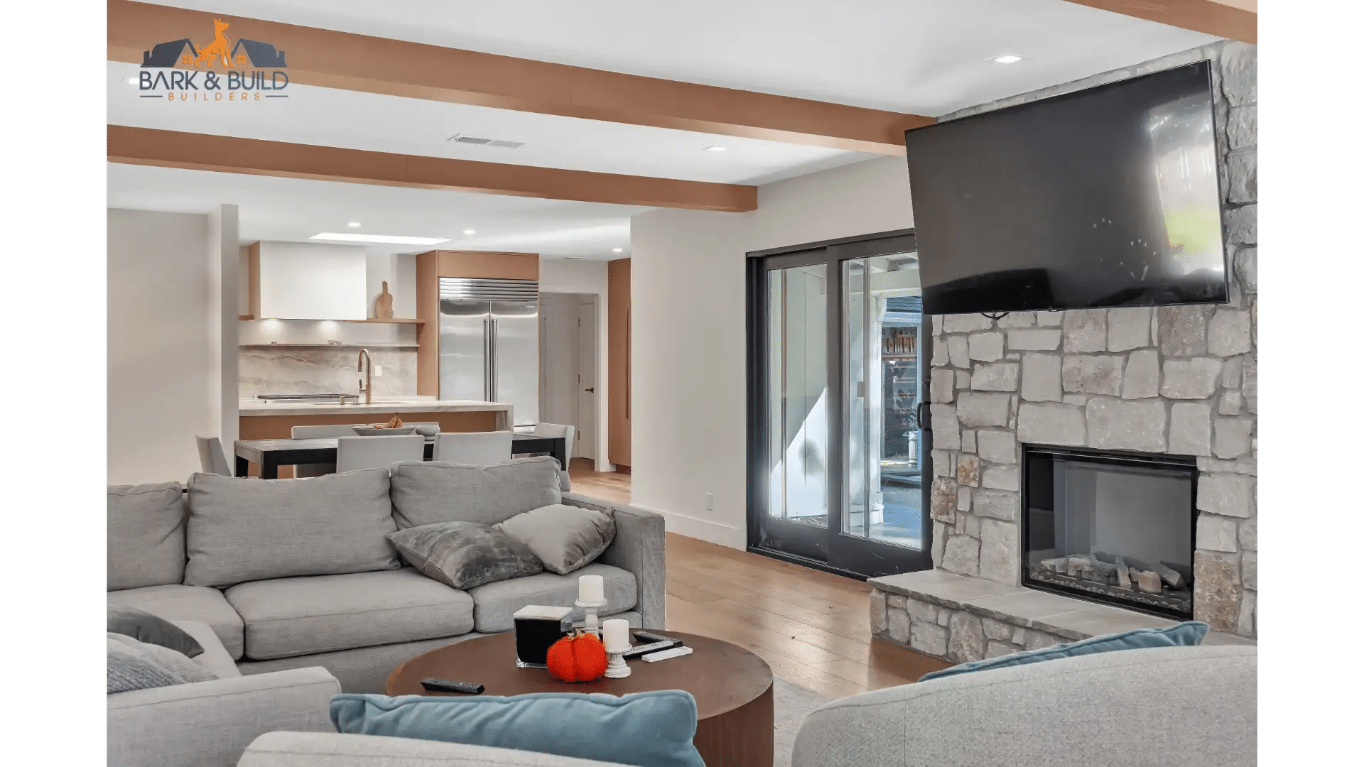 Converted garage ADU kitchen and living area
