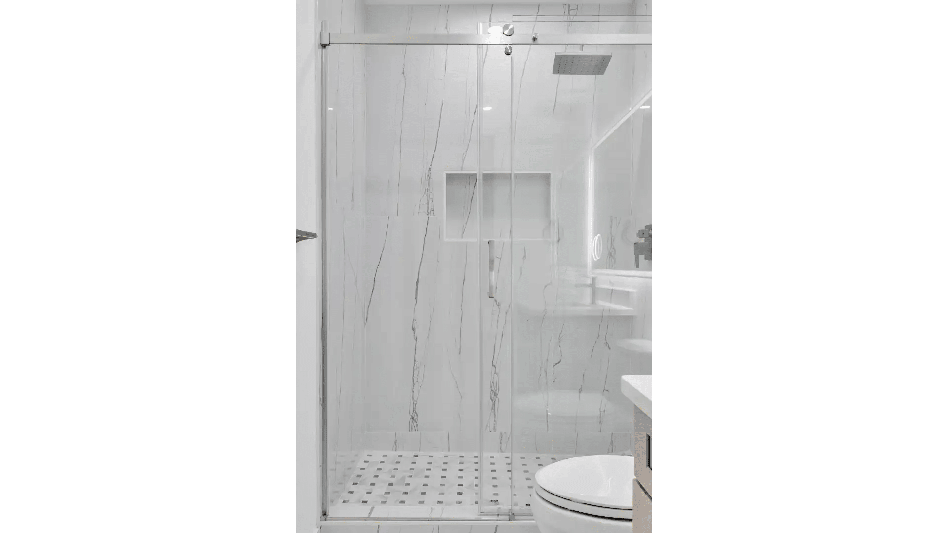 Above-garage ADU bathroom finish