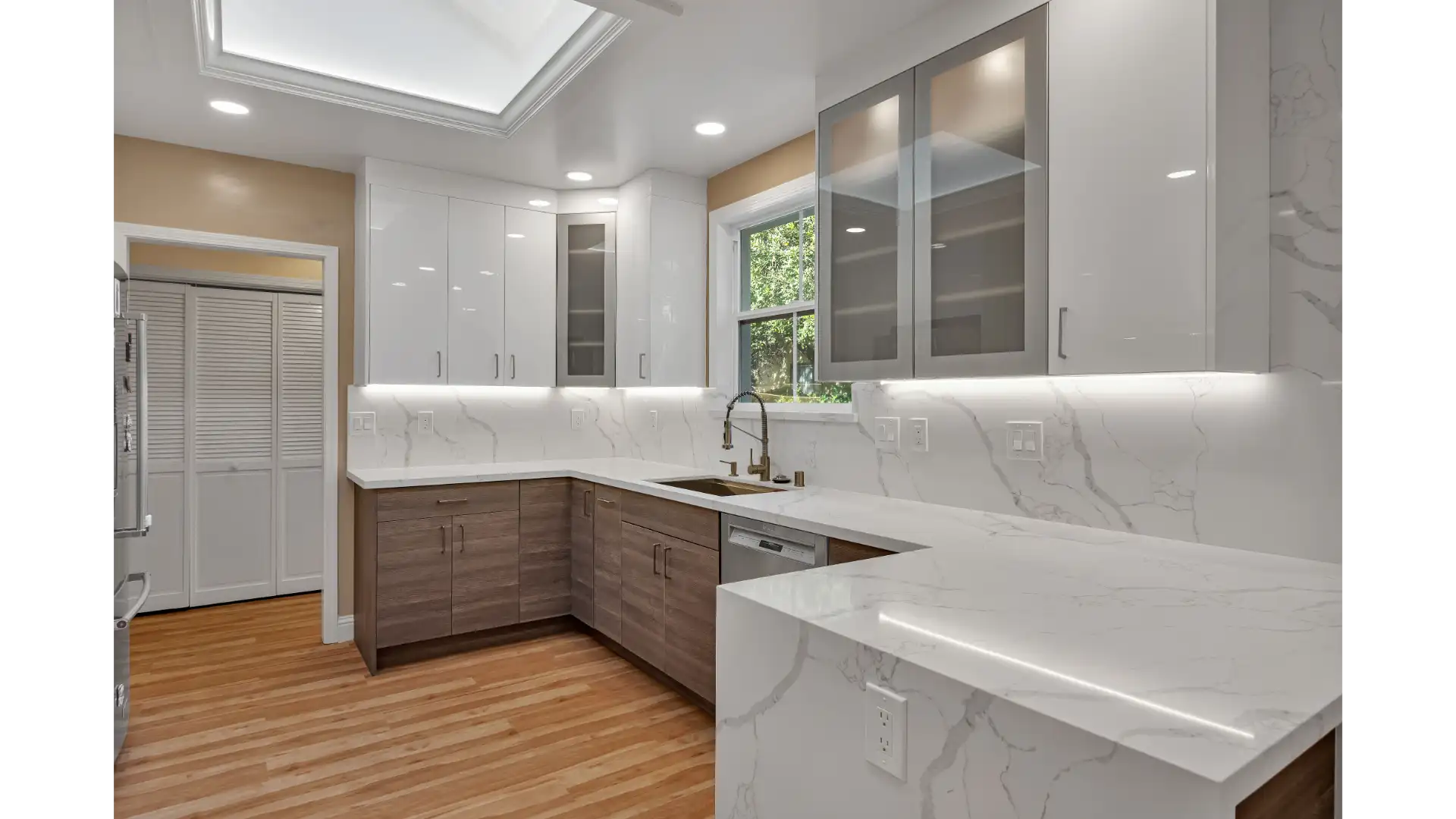 Custom home interior, Redwood City corner infill lot