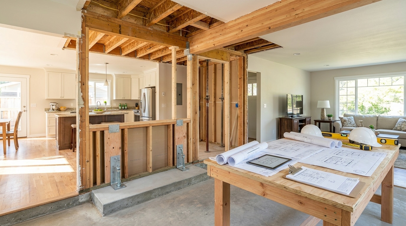 Structural calculations and stamped plans for a load-bearing wall removal