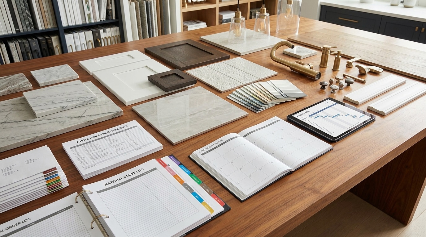 Bark and Build designer reviewing a whole-home finish and material plan