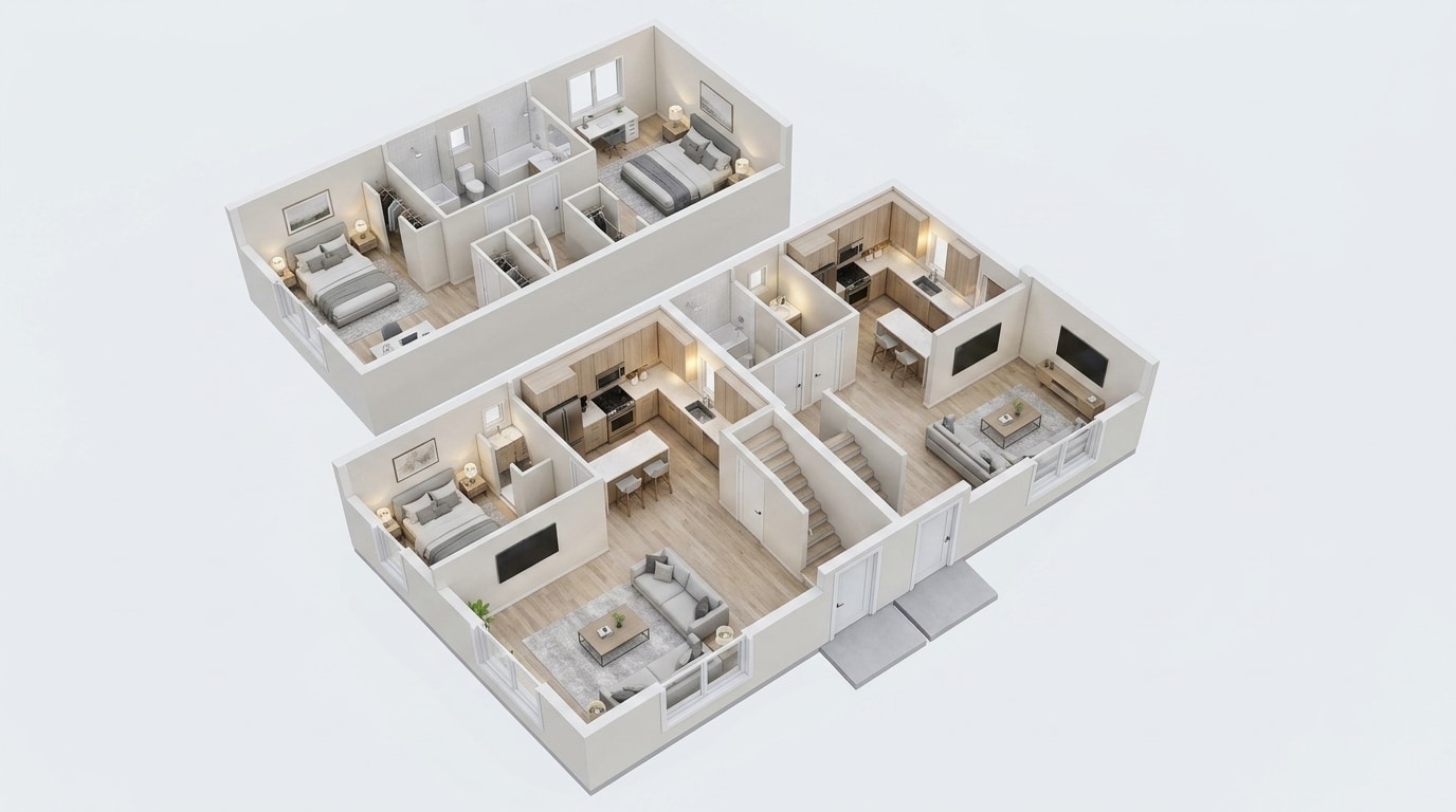 Model D1 duplex ADU floor plan