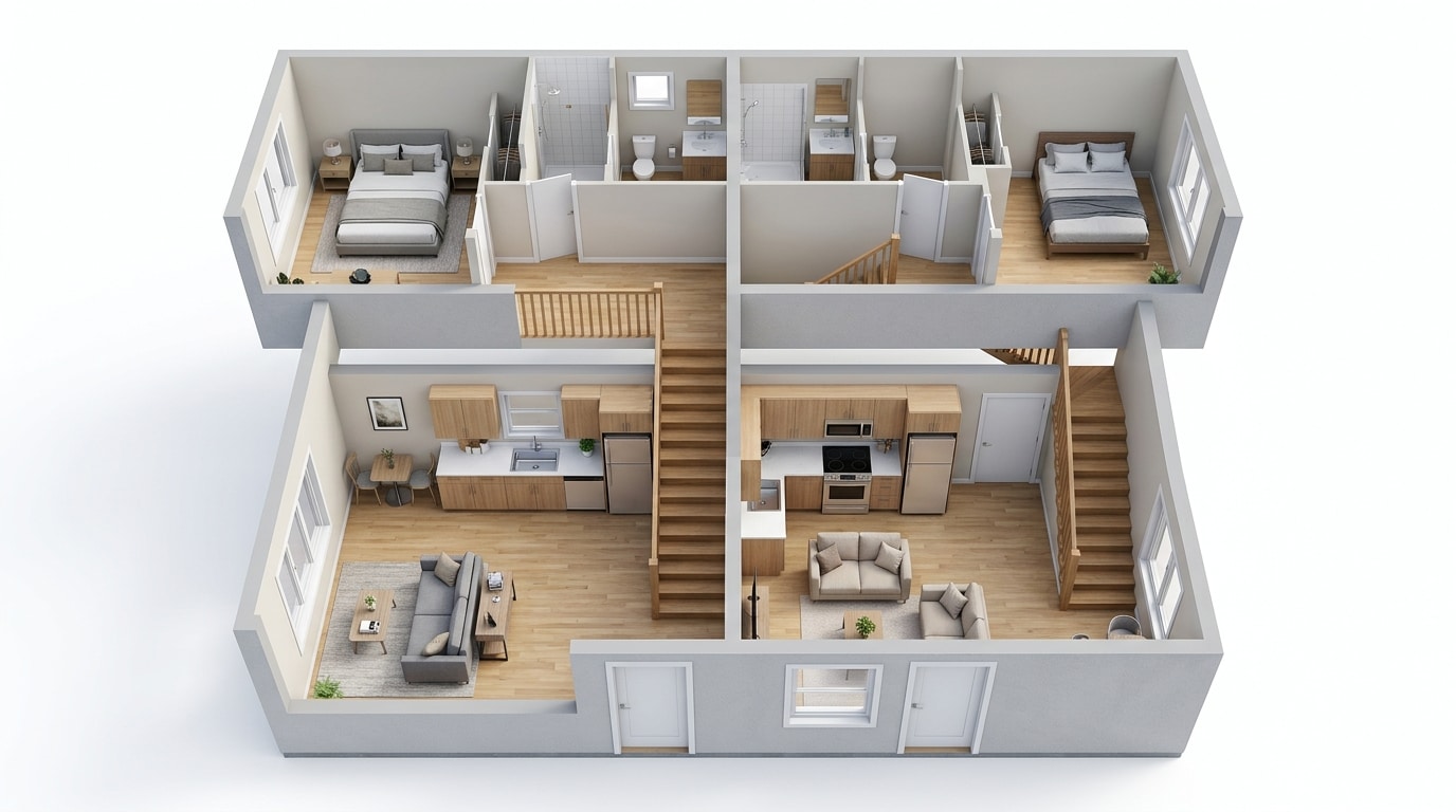 Model D2 duplex ADU floor plan