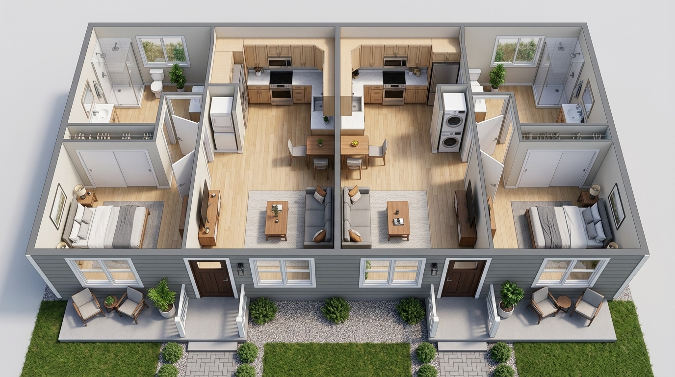 Model D3 duplex ADU floor plan